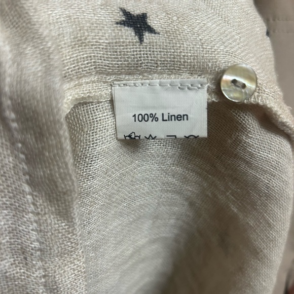Paper Lace 100% Linen Tunic With Stars Size:M Tan and Black - Picture 5 of 6